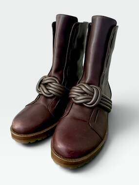 Alexandre Birman Vicky Burgundy Leather Knotted Biker Boots Sz 5.5 (sz 36) EUC